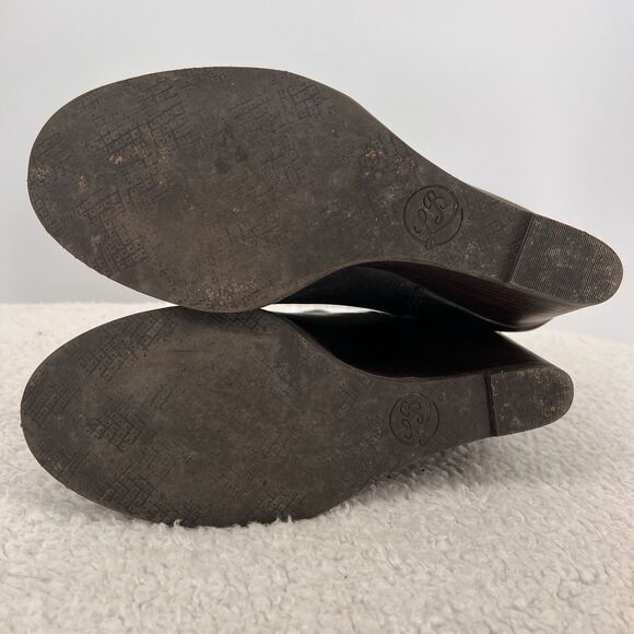 LUCKY BRAND Yolene Leather Boots Womens Size 9.5M Wedge Black Zipper Retro Boho - Picture 8 of 11